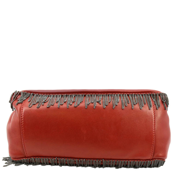 CHANEL Chain Fringe Flap Lambskin Leather Shoulder Bag Red