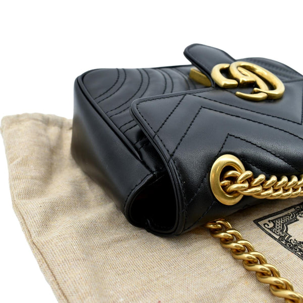 GUCCI GG Marmont Mini Leather Shoulder Bag Black 446744