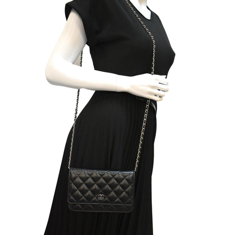 CHANEL CC WOC Leather Wallet On Chain Crossbody Bag Black