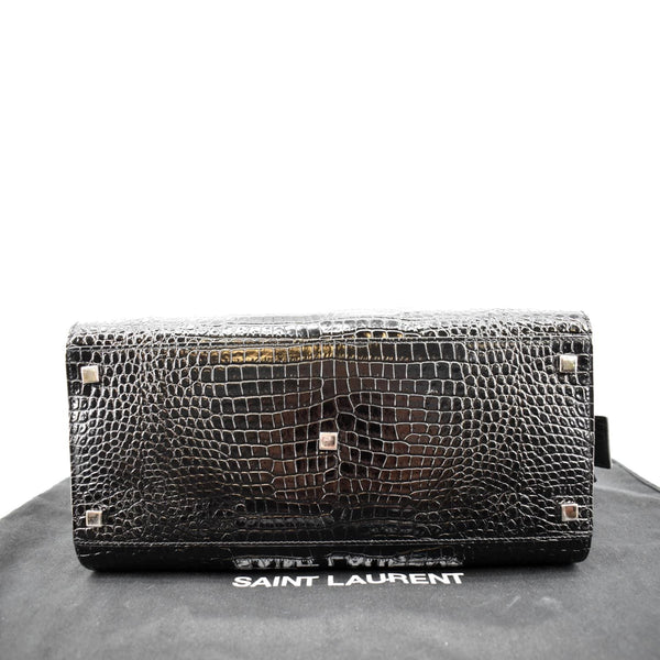 YVES SAINT LAURENT Uptown Crocodile Calfskin Embossed Tote Bag Black