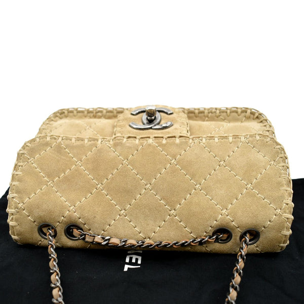 Chanel Whipstitch Small Flap Suede Shoulder Bag Beige - Top