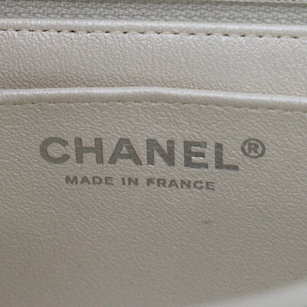 CHANEL Mini Rectangular Flap Quilted Chevre Leather Crossbody Bag Metallic Gray/Green