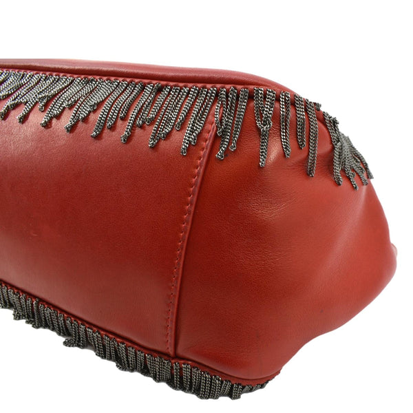 CHANEL Chain Fringe Flap Lambskin Leather Shoulder Bag Red