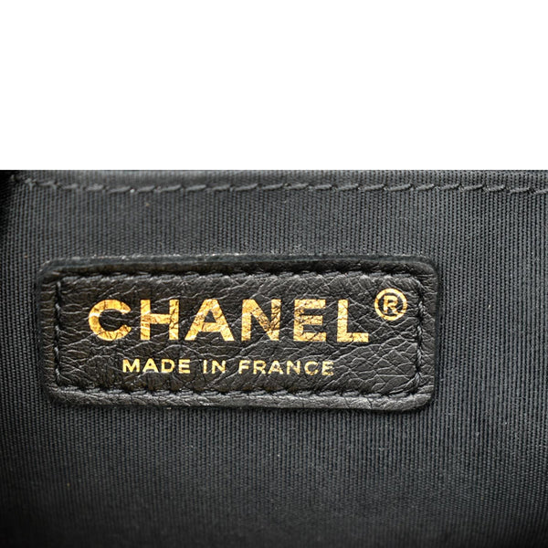 CHANEL Denim Mood Logo Printed Quilted Fringe Denim Chain Bucket Bag Black