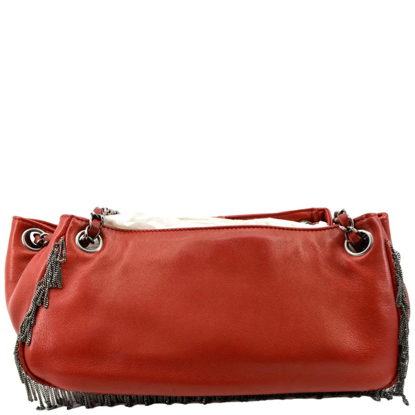 CHANEL Chain Fringe Flap Lambskin Leather Shoulder Bag Red