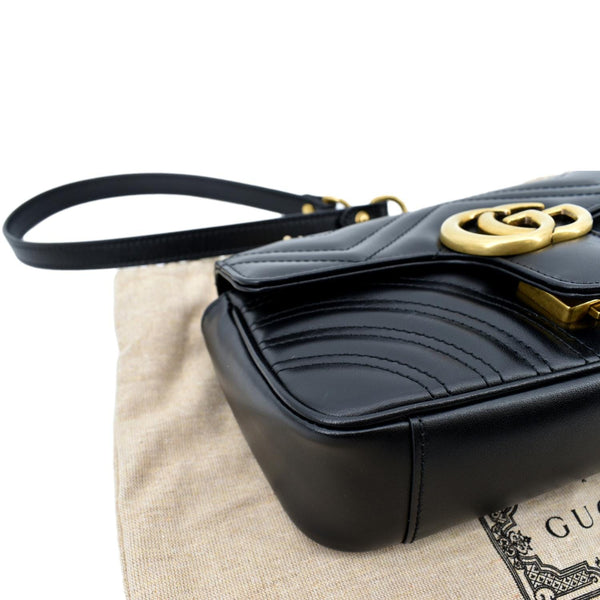GUCCI GG Marmont Mini Leather Shoulder Bag Black 446744