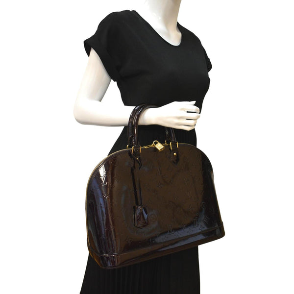 LOUIS VUITTON Alma GM Monogram Vernis Leather Satchel Bag Amarante