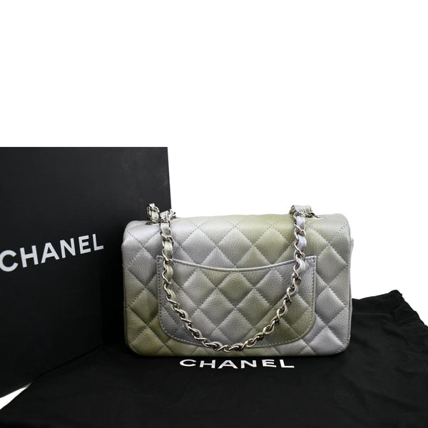 CHANEL Mini Rectangular Flap Quilted Chevre Leather Crossbody Bag Metallic Gray/Green