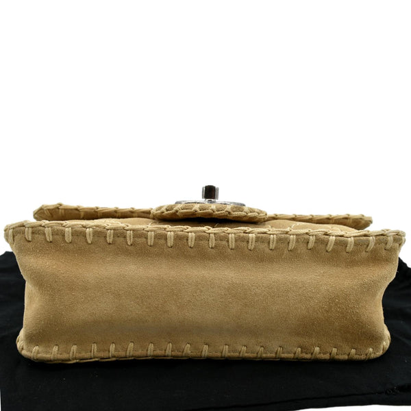 Chanel Whipstitch Small Flap Suede Shoulder Bag Beige - Bottom