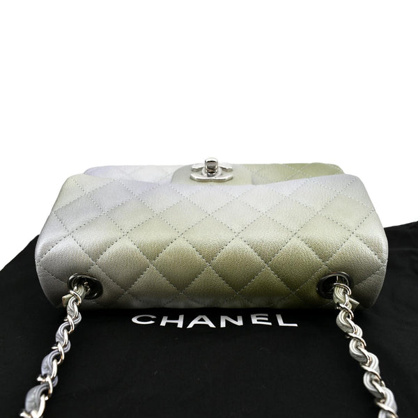 CHANEL Mini Rectangular Flap Quilted Chevre Leather Crossbody Bag Metallic Gray/Green