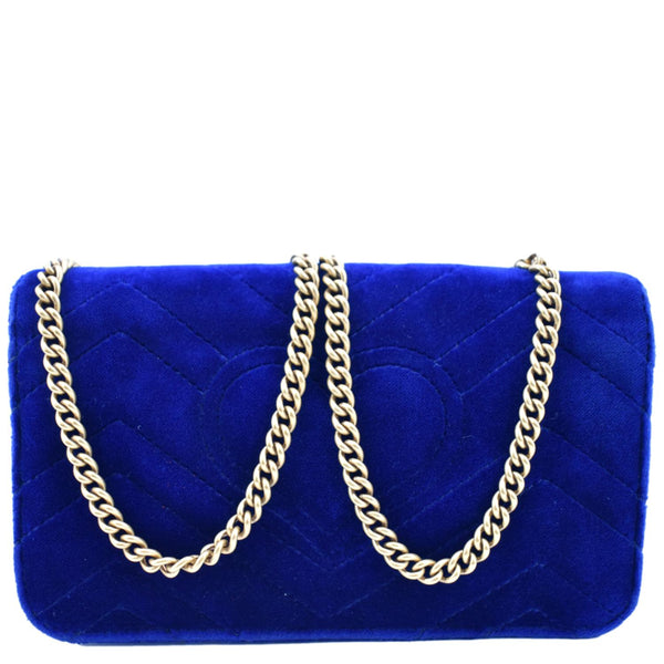 GUCCI Marmont GG Mini Velvet Matelasse Crossbody Bag Blue 488426