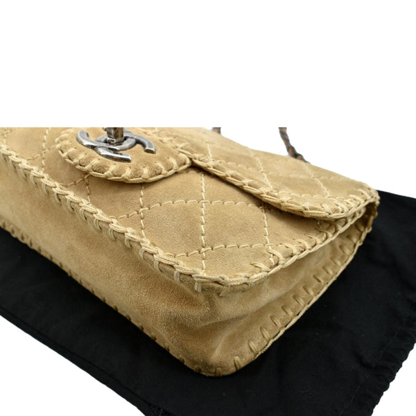 Chanel Whipstitch Small Flap Suede Shoulder Bag Beige - Bottom Right