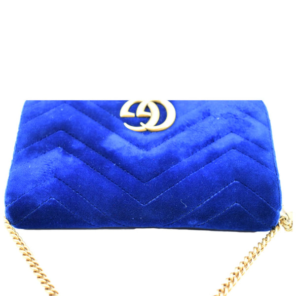 GUCCI Marmont GG Mini Velvet Matelasse Crossbody Bag Blue 488426