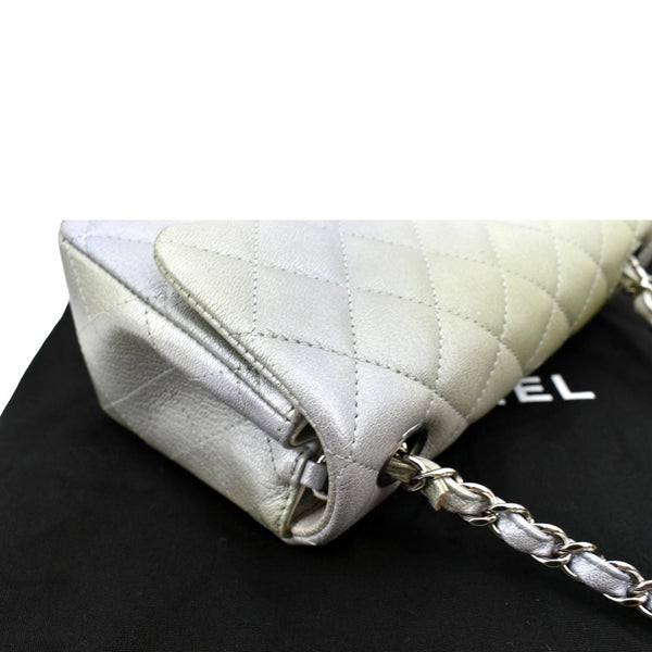 CHANEL Mini Rectangular Flap Quilted Chevre Leather Crossbody Bag Metallic Gray/Green