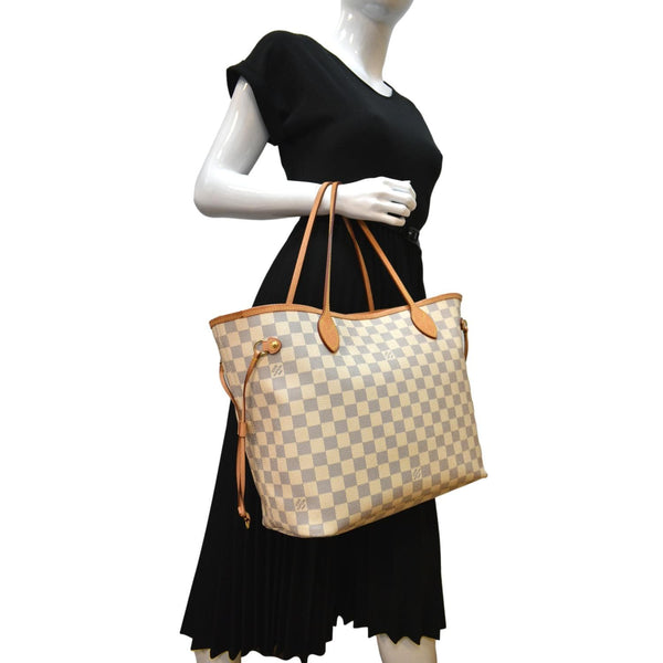 LOUIS VUITTON Neverfull MM Damier Azur Tote Bag White - Sold