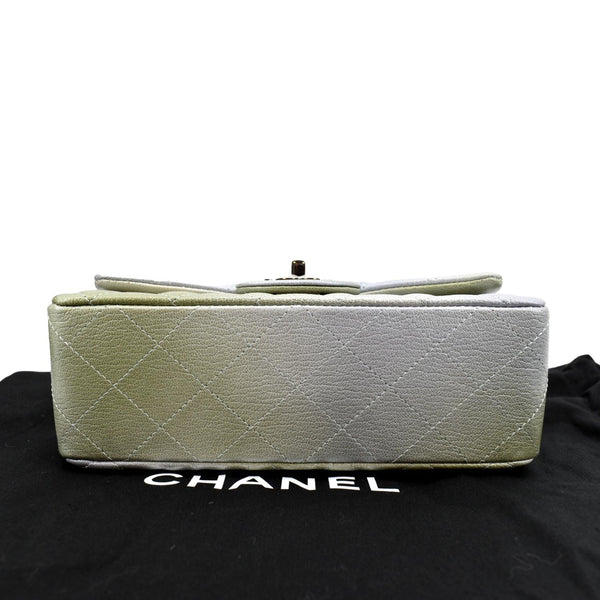 CHANEL Mini Rectangular Flap Quilted Chevre Leather Crossbody Bag Metallic Gray/Green