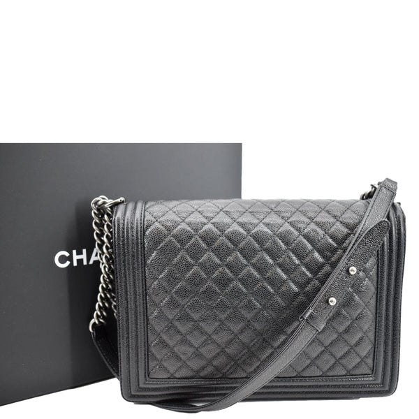 Chanel Large Boy Flap Leather Shoulder Bag in Black - Product