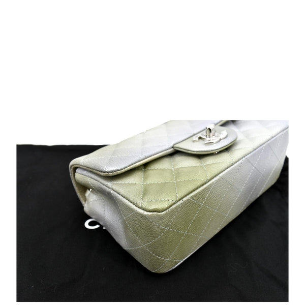 CHANEL Mini Rectangular Flap Quilted Chevre Leather Crossbody Bag Metallic Gray/Green