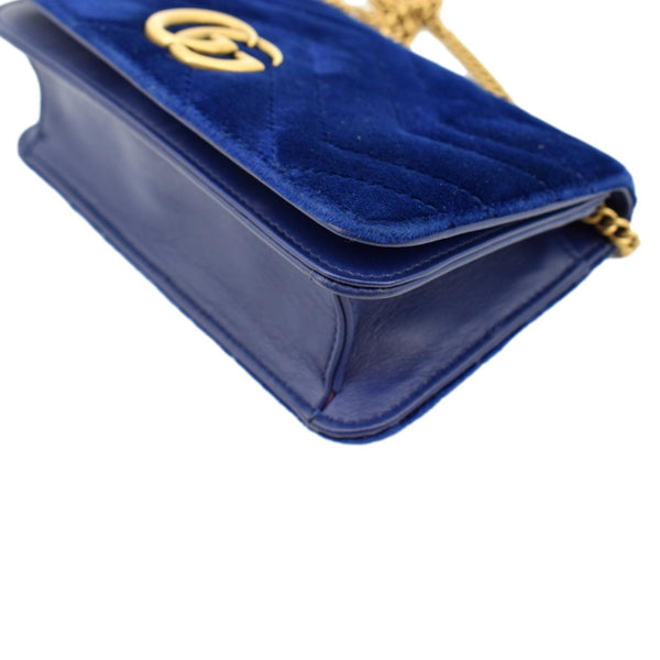 GUCCI Marmont GG Mini Velvet Matelasse Crossbody Bag Blue 488426