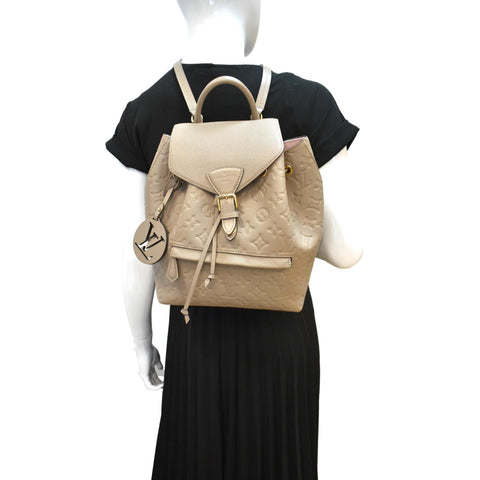 LOUIS VUITTON Montsouris Monogram Empreinte Leather Backpack Beige