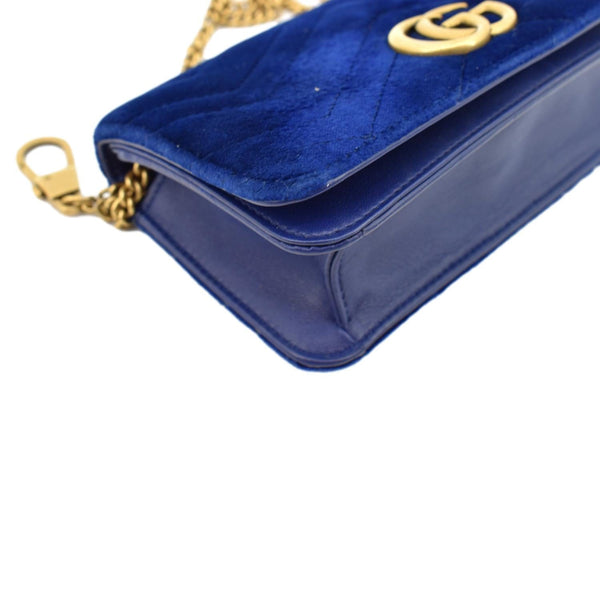 GUCCI Marmont GG Mini Velvet Matelasse Crossbody Bag Blue 488426