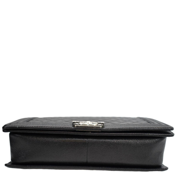 Chanel Large Boy Flap Leather Shoulder Bag in Black - Bottom