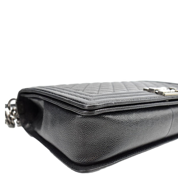 Chanel Large Boy Flap Leather Shoulder Bag in Black - Bottom Left