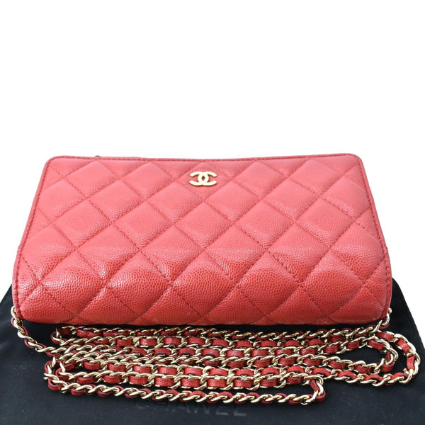 CHANEL CC WOC Caviar Leather Wallet On Chain Crossbody Bag Red