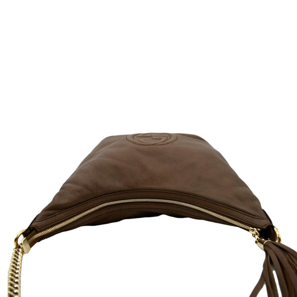 GUCCI Soho Pebbled Calfskin Leather Chain Shoulder Bag Maple Brown 308981