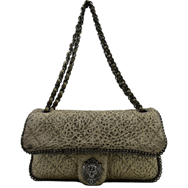 CHANEL Distressed Leo Lion Medium Flap Lambskin Leather Shoulder Bag Metallic