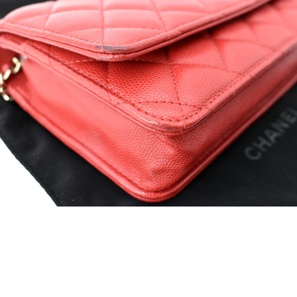 CHANEL CC WOC Caviar Leather Wallet On Chain Crossbody Bag Red