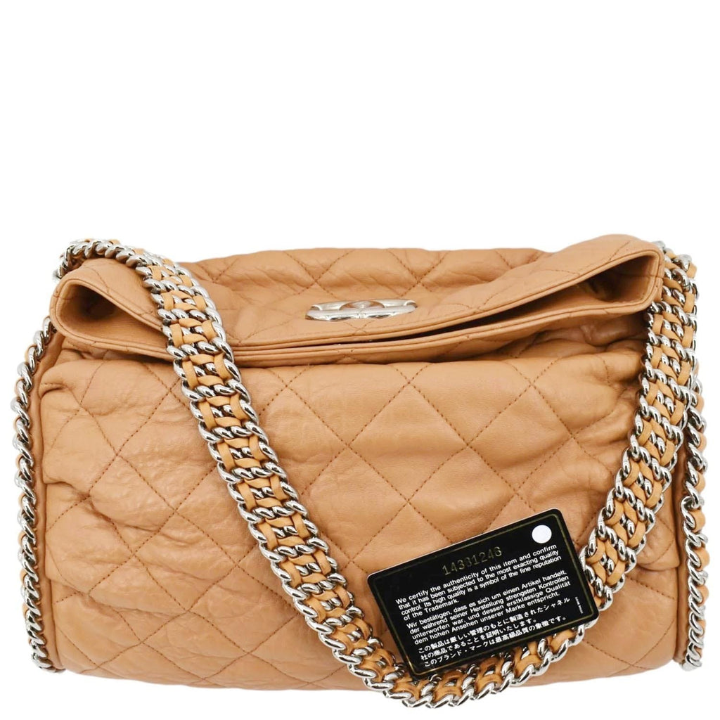 Chanel 23P Quilted Chain Around Hobo Bag Beige Lambskin