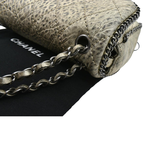 CHANEL Distressed Leo Lion Medium Flap Lambskin Leather Shoulder Bag Metallic