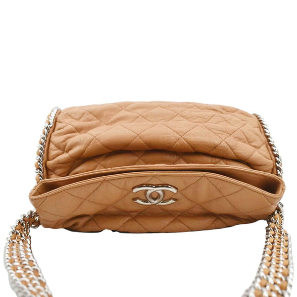CHANEL Chain Around Quilted Lambskin Leather Hobo Bag Beige
