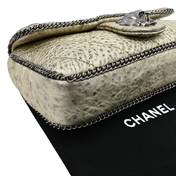 CHANEL Distressed Leo Lion Medium Flap Lambskin Leather Shoulder Bag Metallic