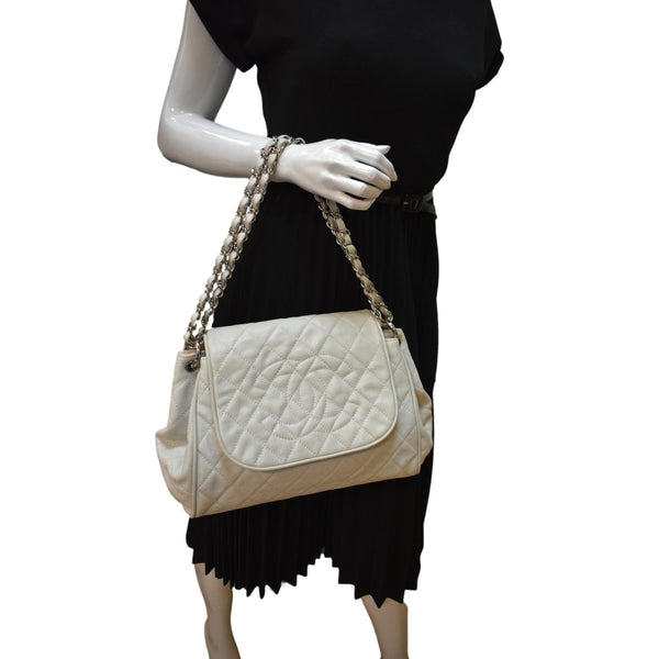 Chanel Timeless Accordion Flap Caviar Leather Bag White - Full View