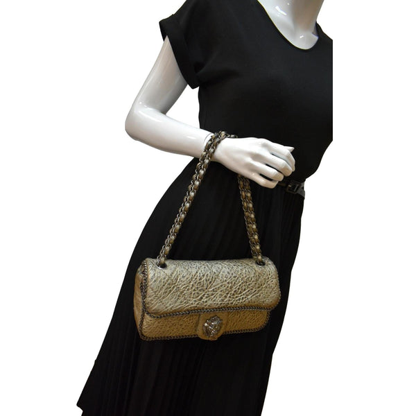 CHANEL Distressed Leo Lion Medium Flap Lambskin Leather Shoulder Bag Metallic