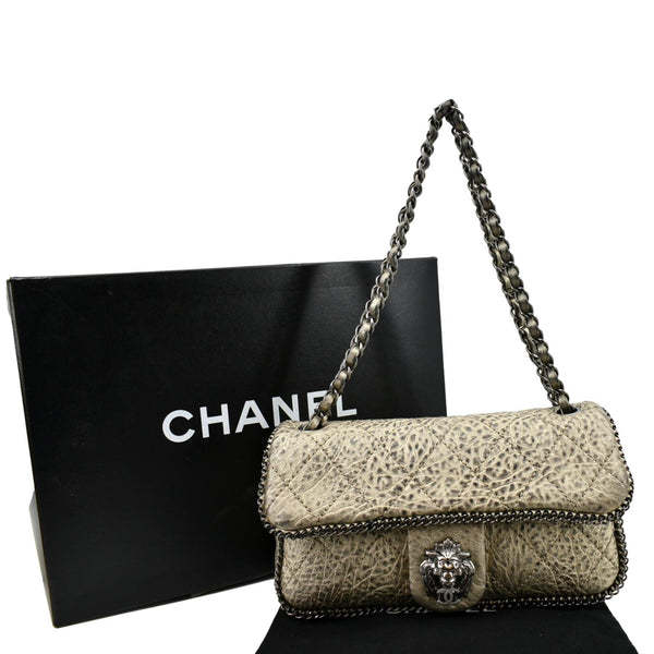 CHANEL Distressed Leo Lion Medium Flap Lambskin Leather Shoulder Bag Metallic