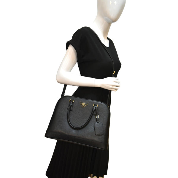 PRADA Lux Medium Promenade Saffiano Leather Shoulder Bag Black - New Year Deals