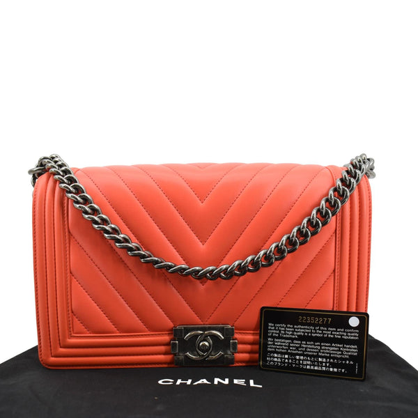 CHANEL Medium Boy Flap Chevron Quilted Calfskin Shoulder Bag Red