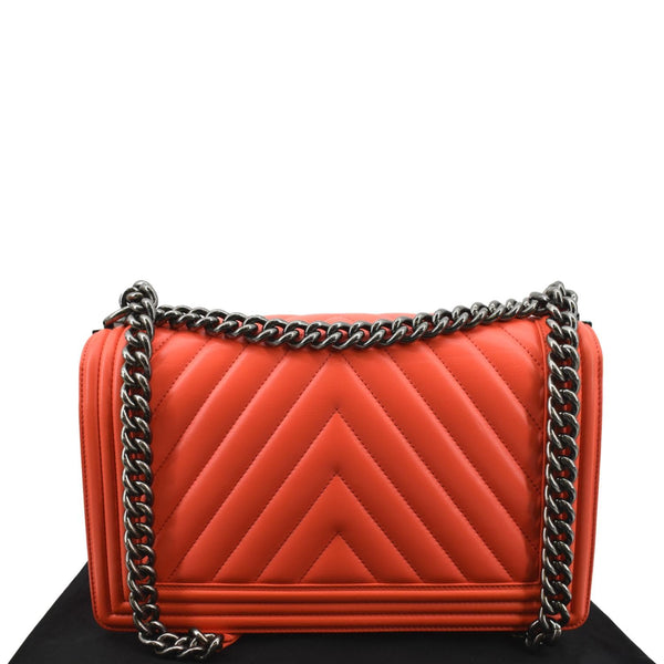 CHANEL Medium Boy Flap Chevron Quilted Calfskin Shoulder Bag Red