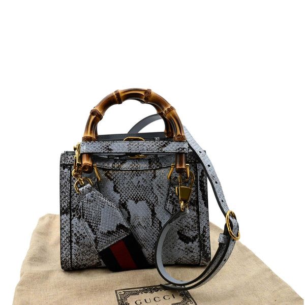 GUCCI Diana Bamboo Mini Python Leather Tote Bag Light Blue