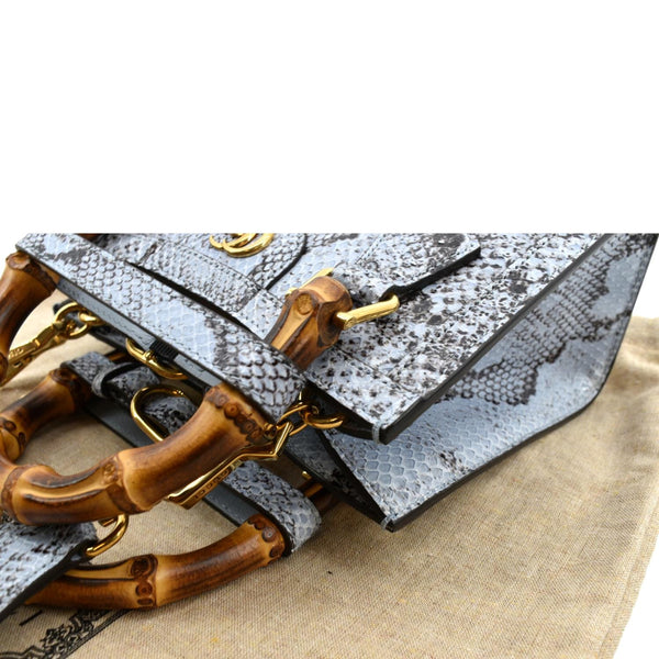 GUCCI Diana Bamboo Mini Python Leather Tote Bag Light Blue
