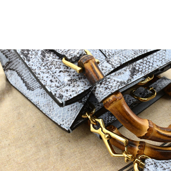 GUCCI Diana Bamboo Mini Python Leather Tote Bag Light Blue