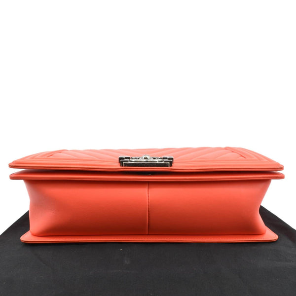 CHANEL Medium Boy Flap Chevron Quilted Calfskin Shoulder Bag Red