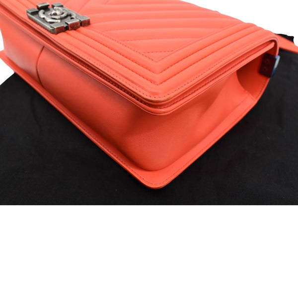 CHANEL Medium Boy Flap Chevron Quilted Calfskin Shoulder Bag Red