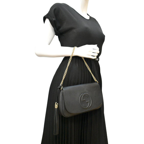Gucci Soho GG Flap Leather Chain Shoulder Bag - Side