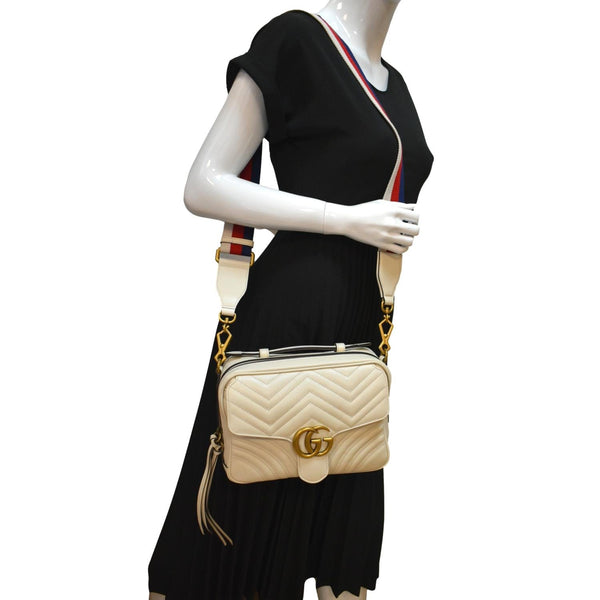GUCCI Marmont Small Matelasse Leather Top Handle Shoulder Bag White 498100 - Hot Deals
