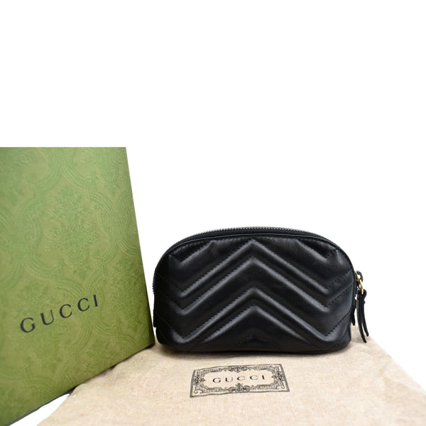 GUCCI GG Marmont Small Matelasse Chevron Leather Cosmetic Case Black 625544