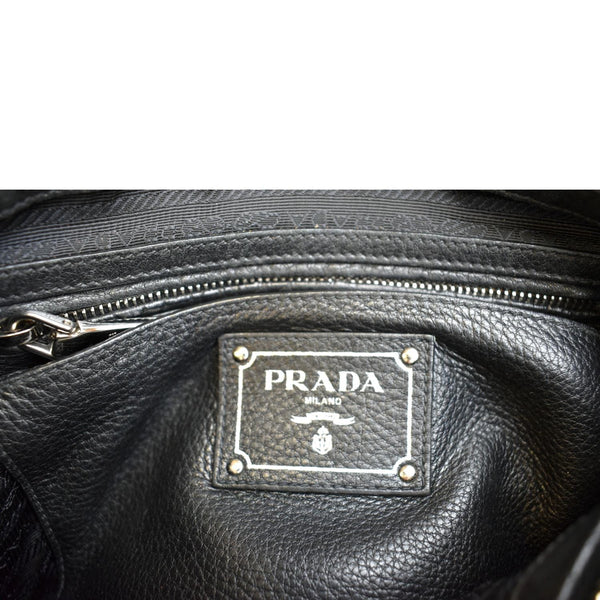 PRADA Vitello Phenix Leather Shoulder Bag Black